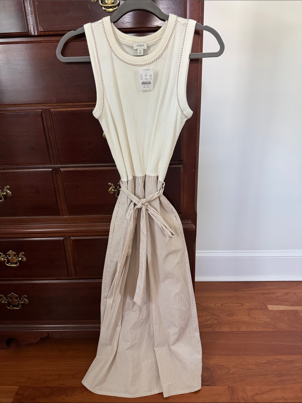 J. Crew Ivory Ribbed Tank & Tan Pinstripe Skirt Dress